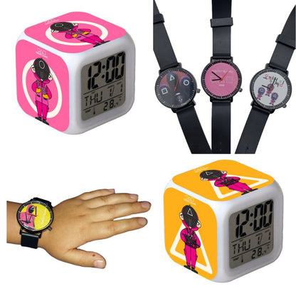 el-juego-del-calamar-productos-reloj-relojes-digital-despertador-muñeca-analogos-niños-jovenes-adultos-llaveros-muñeca-mascara-guardian-pack-circulo-triangulo-cuadrado-cosplay-vigilante-jugador-jugadores-chandal-funko-pop-netflix-streaming-serie-exito-guardianes-surcorea-korea-corea-1