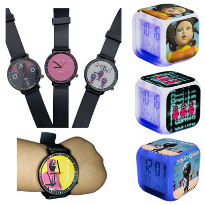 el-juego-del-calamar-productos-reloj-relojes-digital-despertador-muñeca-analogos-niños-jovenes-adultos-llaveros-muñeca-mascara-guardian-pack-circulo-triangulo-cuadrado-cosplay-vigilante-jugador-jugadores-chandal-funko-pop-netflix-streaming-serie-exito-guardianes-surcorea-korea-corea-