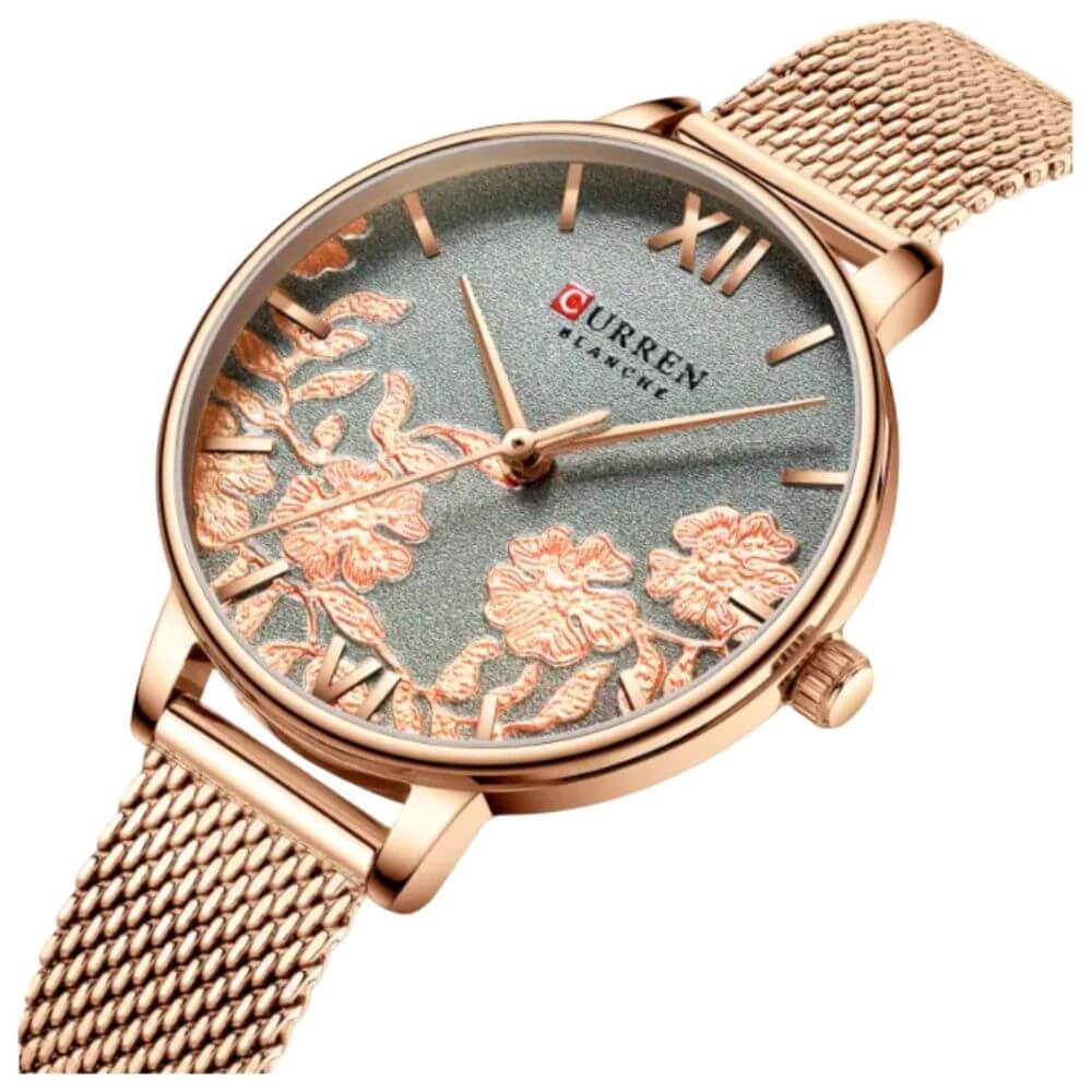 Reloj cuarzo Curren pulsera de cuero y acero inoxidable damas elegante de lujo