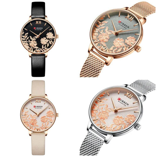 Reloj cuarzo Curren pulsera de cuero y acero inoxidable damas elegante de lujo