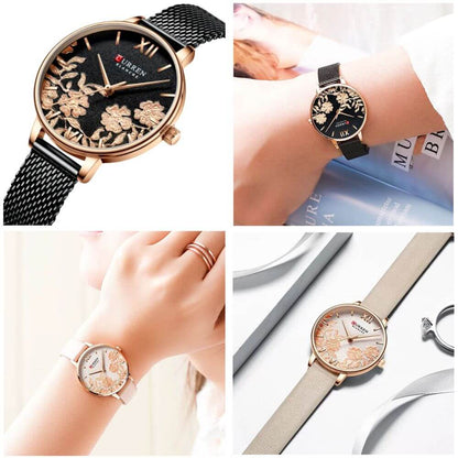 Reloj cuarzo Curren pulsera de cuero y acero inoxidable damas elegante de lujo