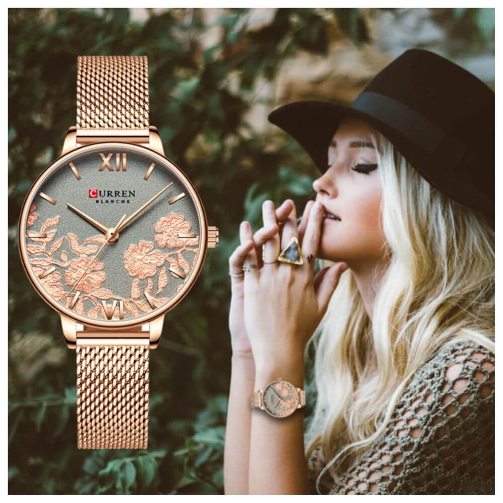 Reloj cuarzo Curren pulsera de cuero y acero inoxidable damas elegante de lujo