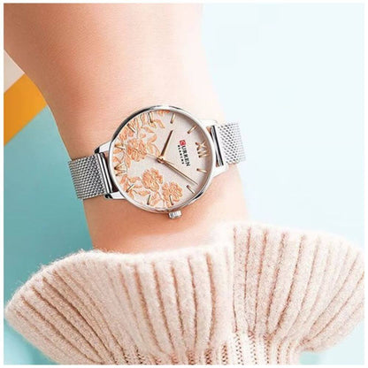 Reloj cuarzo Curren pulsera de cuero y acero inoxidable damas elegante de lujo