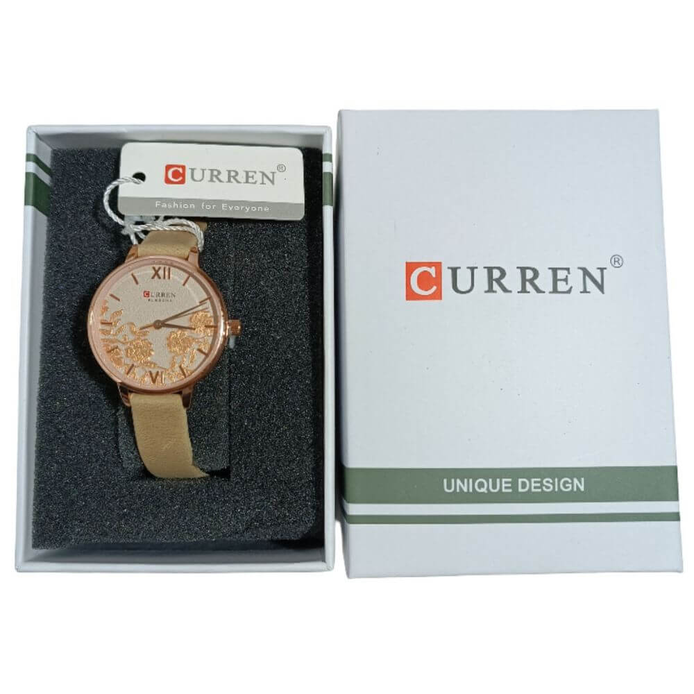 Reloj cuarzo Curren pulsera de cuero y acero inoxidable damas elegante de lujo