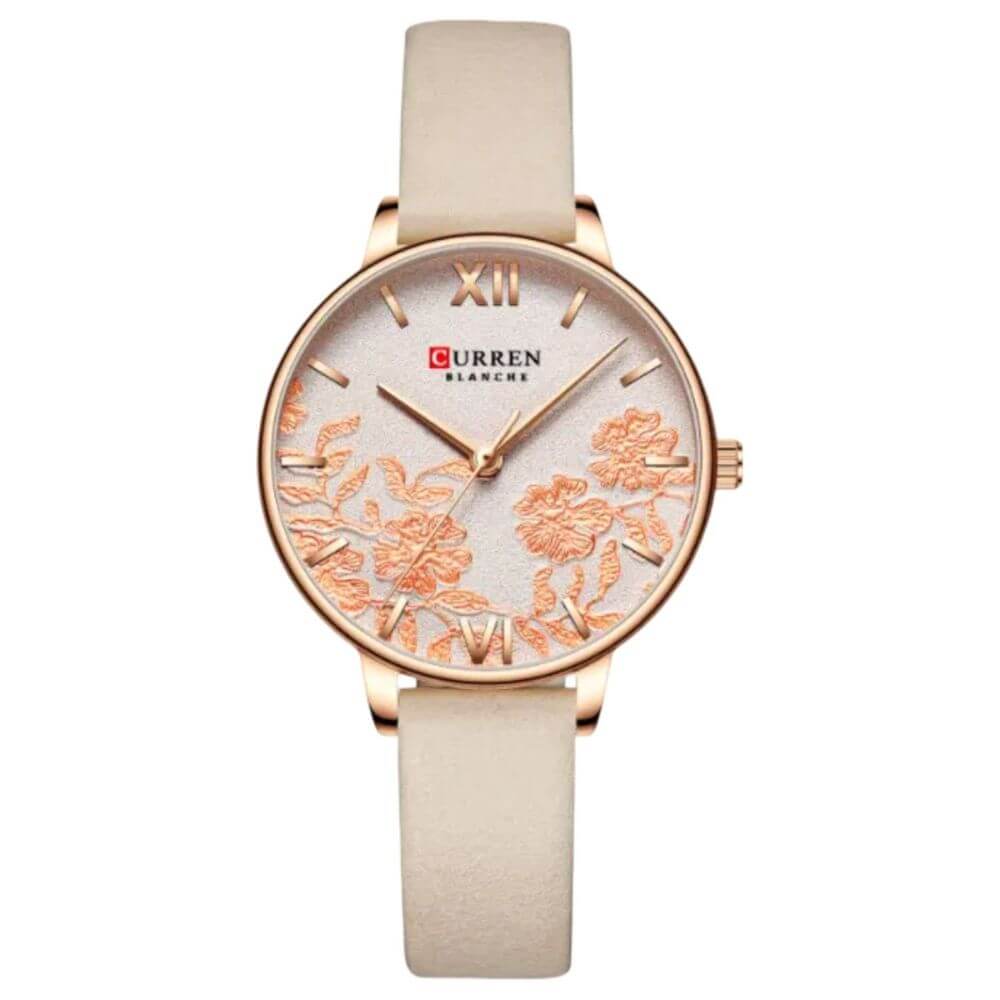 Reloj cuarzo Curren pulsera de cuero y acero inoxidable damas elegante de lujo