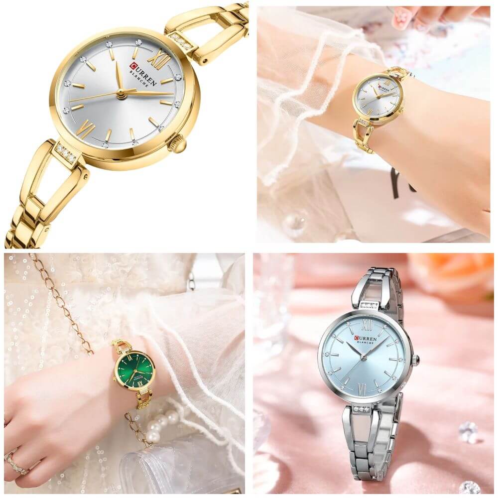 Reloj Curren de pulsera acero inoxidable elegante cuarzo análogo de mujer cristal strass