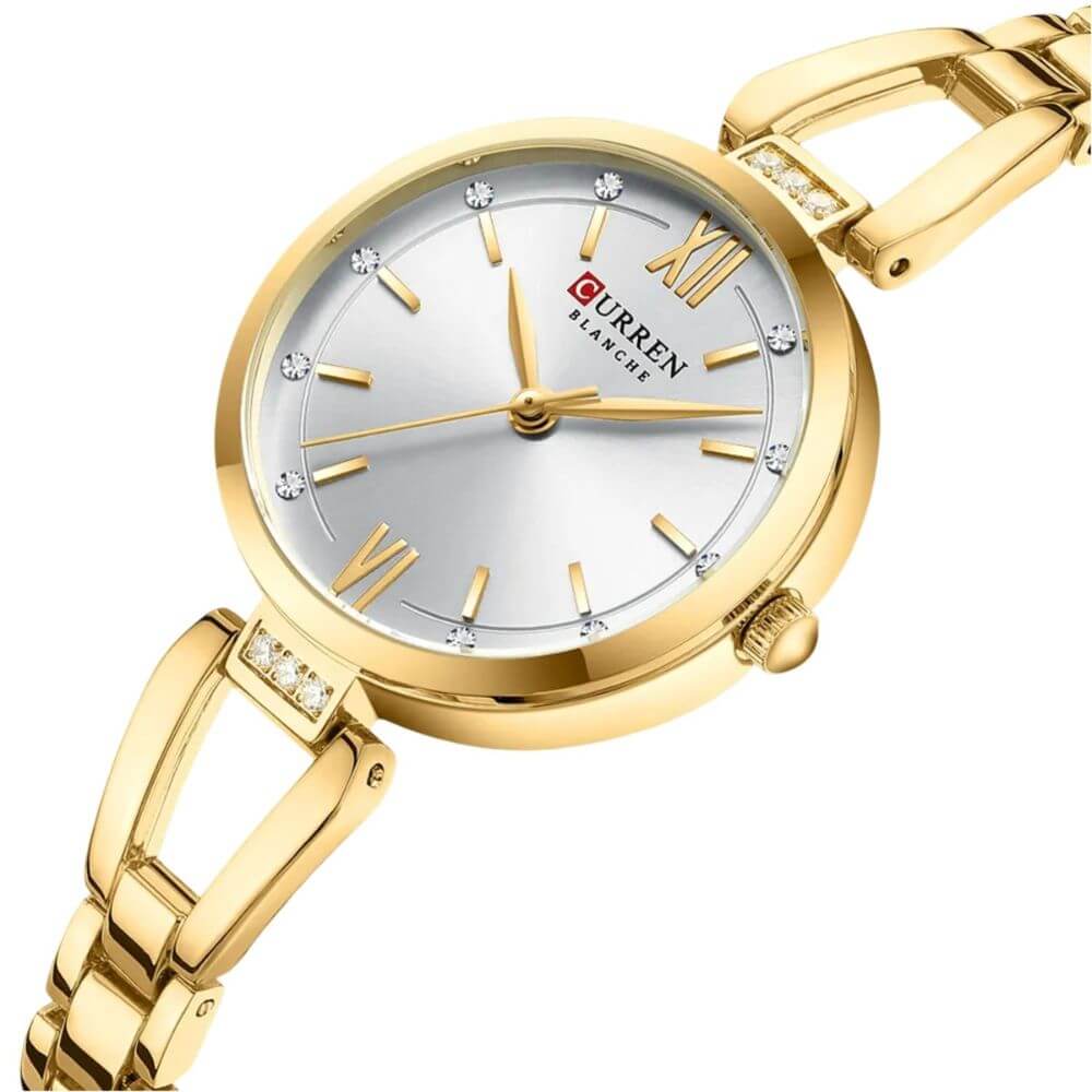 Reloj Curren de pulsera acero inoxidable elegante cuarzo análogo de mujer cristal strass