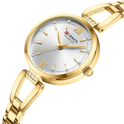 Reloj Curren de pulsera acero inoxidable elegante cuarzo análogo de mujer cristal strass