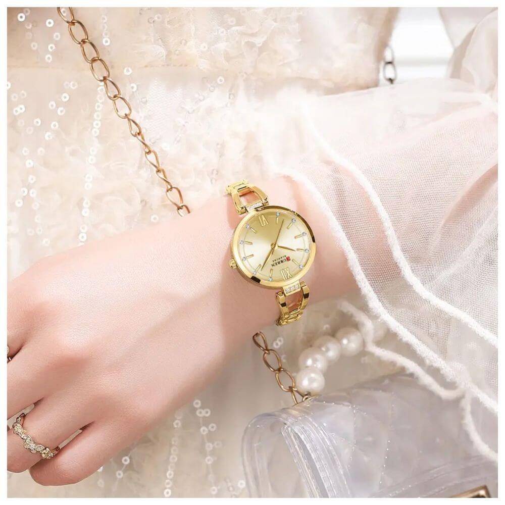 Reloj Curren de pulsera acero inoxidable elegante cuarzo análogo de mujer cristal strass