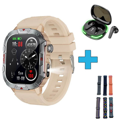 Smartwatch reloj deportivo unisex con linterna led + audífonos + correa elasticada extra de regalo