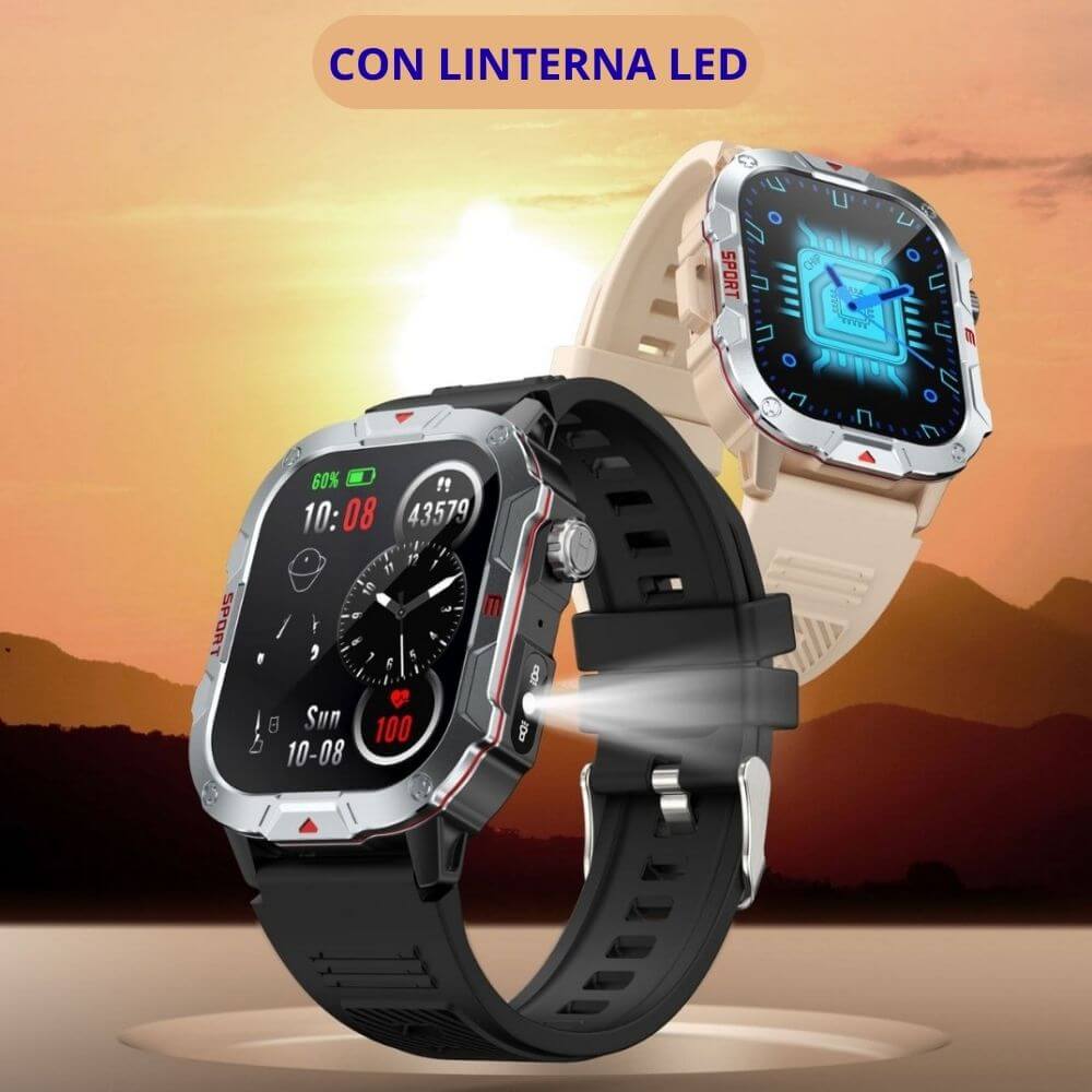 Smartwatch reloj deportivo unisex con linterna led + audífonos + correa elasticada extra de regalo