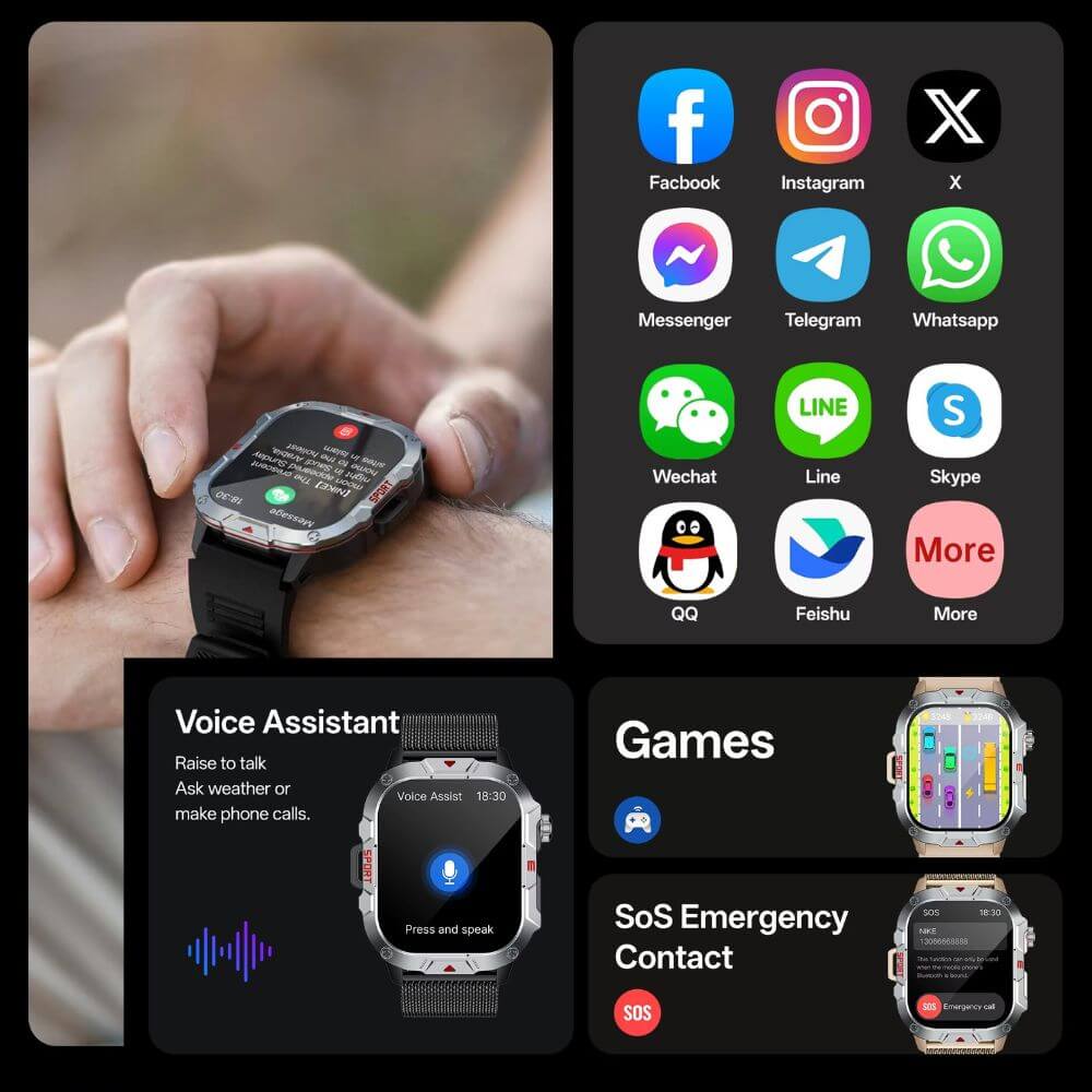 Smartwatch reloj deportivo unisex con linterna led + audífonos + correa elasticada extra de regalo