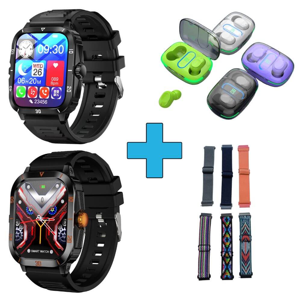 Smartwatch reloj deportivo unisex + audífonos + correa elasticada extra de regalo