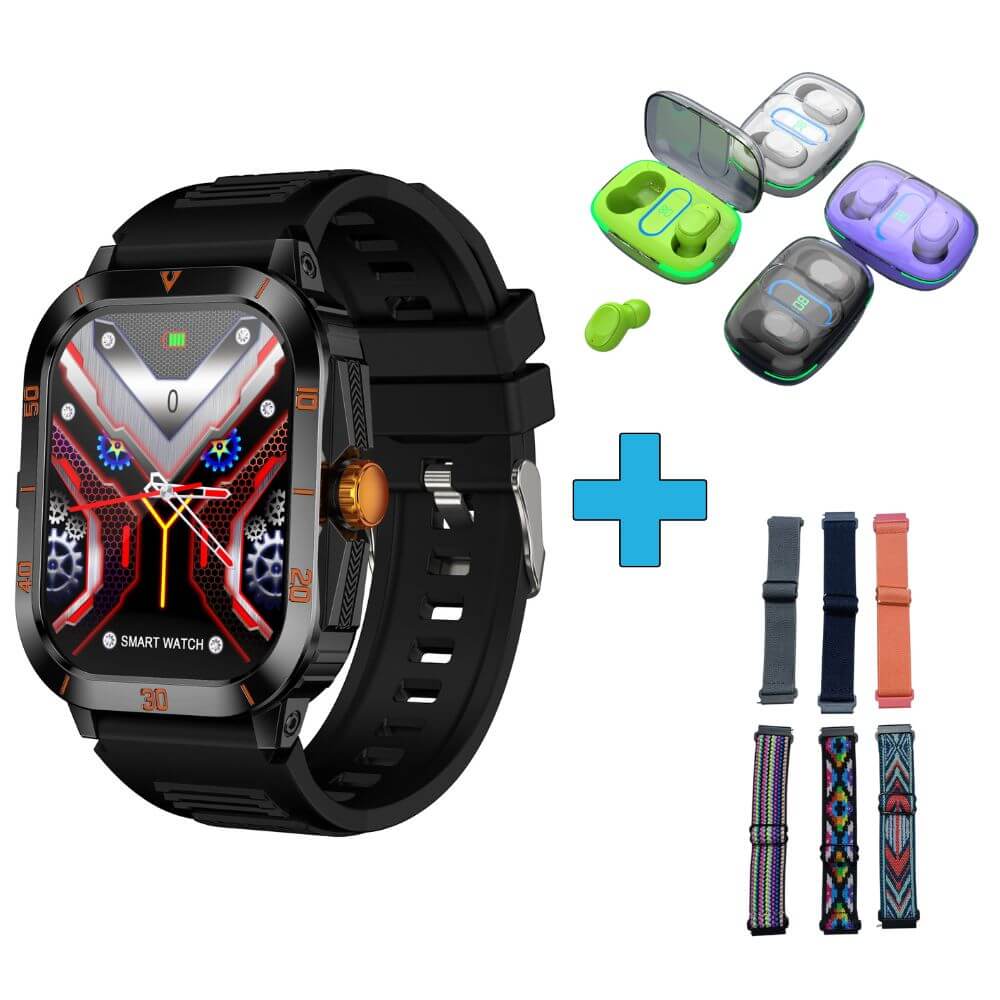 Smartwatch reloj deportivo unisex + audífonos + correa elasticada extra de regalo