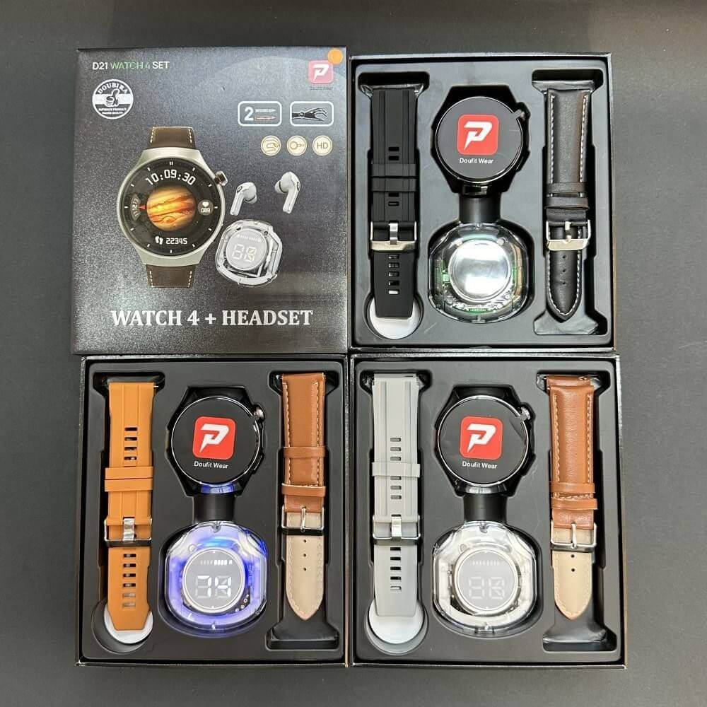Smartwatch reloj Pack deportivo unisex + audífonos + correa de cuero extra