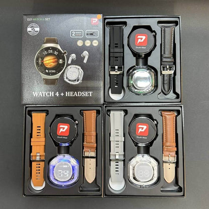 Smartwatch reloj Pack deportivo unisex + audífonos + correa de cuero extra