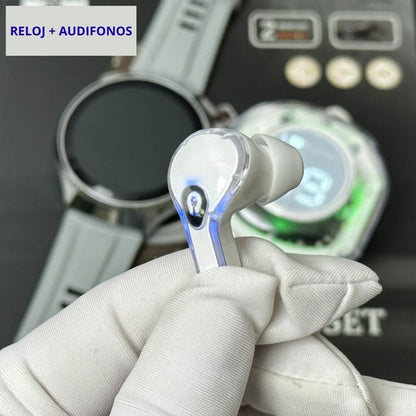 Smartwatch reloj Pack deportivo unisex + audífonos + correa de cuero extra