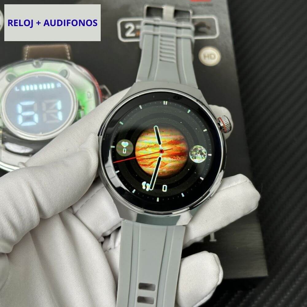 Smartwatch reloj Pack deportivo unisex + audífonos + correa de cuero extra
