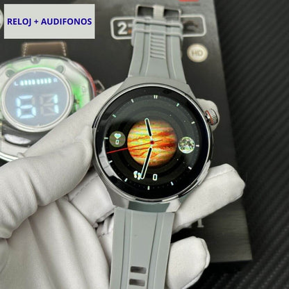 Smartwatch reloj Pack deportivo unisex + audífonos + correa de cuero extra
