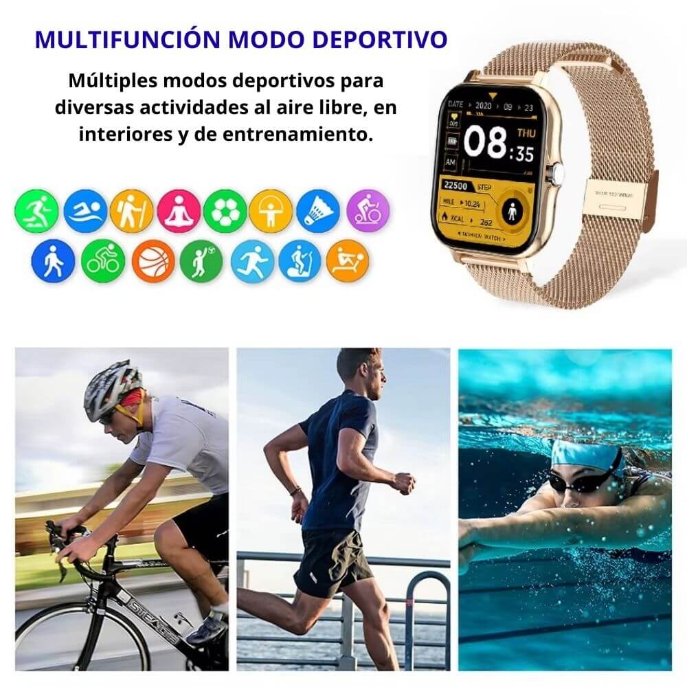 Smartwatch reloj deportivo unisex + correa metálica extra sensor mide azúcar sangre