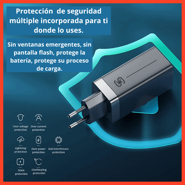 cargador-portatil-carga-rapida-unico-modelo-facil-llevar-todas-partes-nueva-generacion-tecnologia-estandar-qualcomm-velocidad-cable-capacidad-amperios-equipo-apropiado-cargador-usb-dispositivos-telefono-movil-iphone-android-apple-negro-compañero-viaje-compacto-voltaje-internacional-tamaño-compacto-proteccion-completa-sobretensión-cortocircuito-sobrecalentamiento-gan-nitruro-galio-semiconductor-7